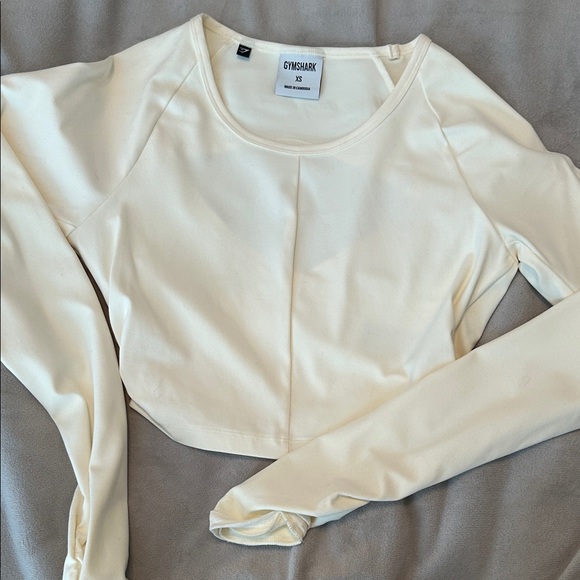 Gymshark Tops - Gymshark Women's Cream Long Sleeve Crop Top - Scoop Neck